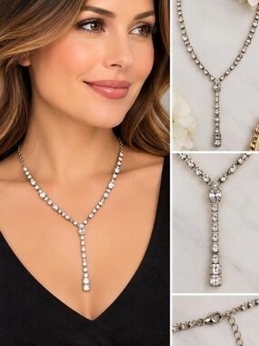 Rhinestone Y Necklace in Silver